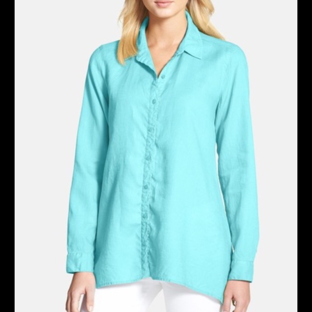Eileen Fisher Linen Classic Collar Boxy Shirt